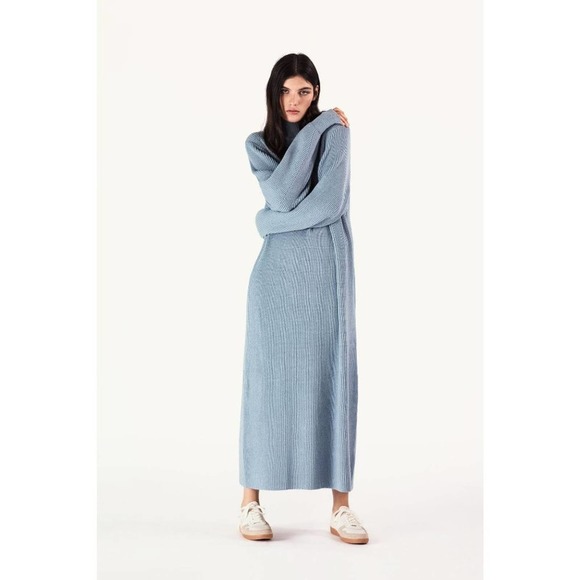 Zara Dresses & Skirts - Zara Ribbed Knit Maxi Sweater Dress Blue